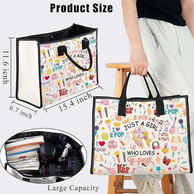 BDPWSS K-Pop Tote Bag K-Pop Singer Merchandise Just A Gi-rl Who Loves K-Pop Shoulder Bag K-Pop Music Fan K-Pop Team Gift
