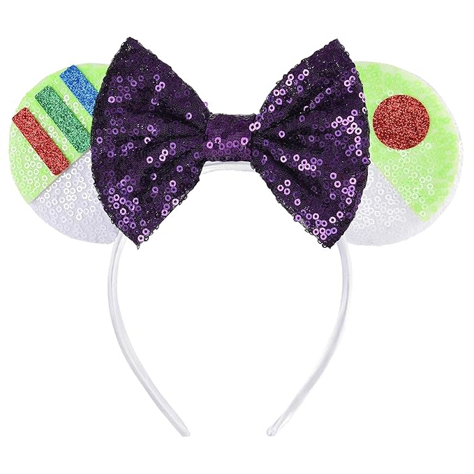 Seamoy Minnie Ears Headband, Yellow Mouse Ears, Sparkle Silver Princess Ears for Women Girls (Buzz Light Year)