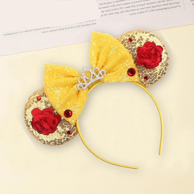 Sequin Mouse Ears Headbands for Women Girls Boys, Glitter Bows Headband for Kids Adults Birthday Party Costume Halloween