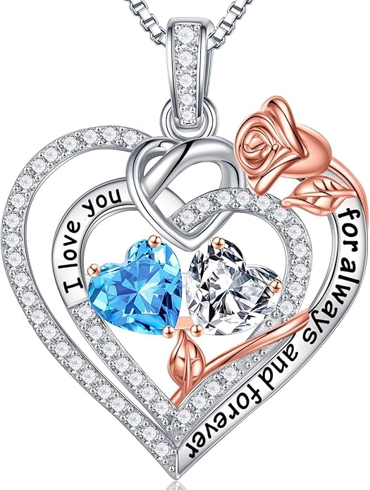 Iefil Valentines Day Gifts for Her - 925 Sterling Silver Double Birthstone Necklace, Anniversary Birthday Gifts for Women, Jewelry Gift for Wife Girlfriend Mom Her