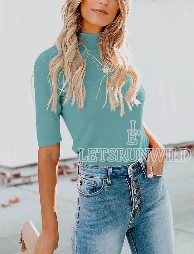 LETSRUNWILD Business Casual Tops for Women Dressy Cute Tops Mock Turtleneck Tshirts Shirts