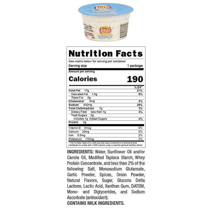 Lay's Dip Cups, Creamy Ranch, 3.7 Ounce (Pack of 30)