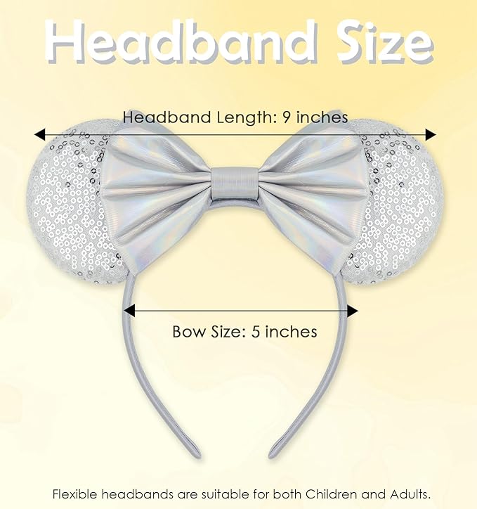 LIHELEI Mouse Ears Headband for Princess, Silver Headbands for Halloween Costume, Sequin Bows Headwear Hair Accessories -Light Blue