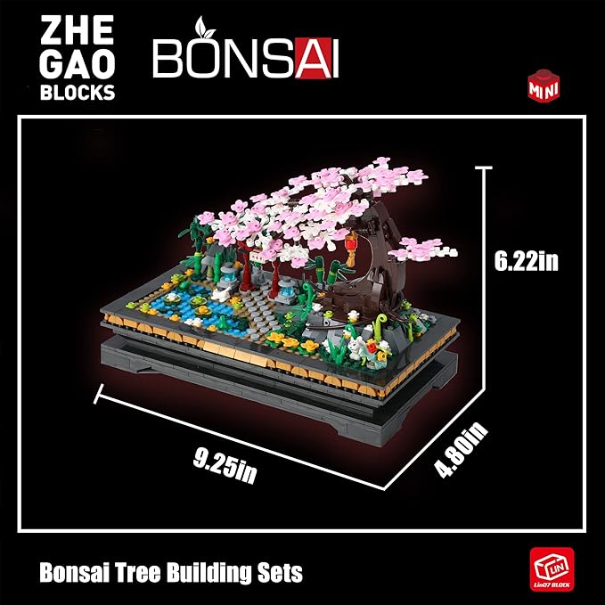 Acyland Bonsai Tree Building Sets，Japanese Style Cherry Blossom Tree Mini Building Blocks(1101PCS), Including Garden, Plants，Animal，Pond，Meaningful Gift for 6 7 8 9 10+ Kids and Adults…