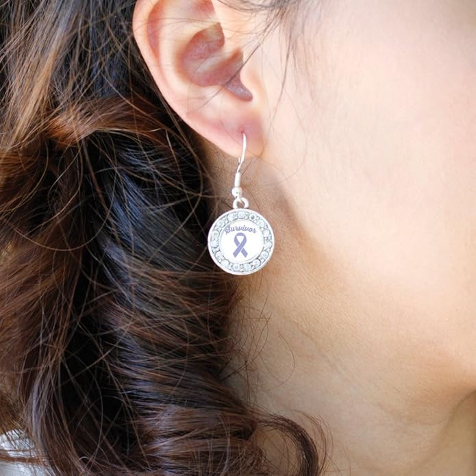 Inspired Silver - Silver Circle Charm French Hook Drop Earrings with Cubic Zirconia Jewelry