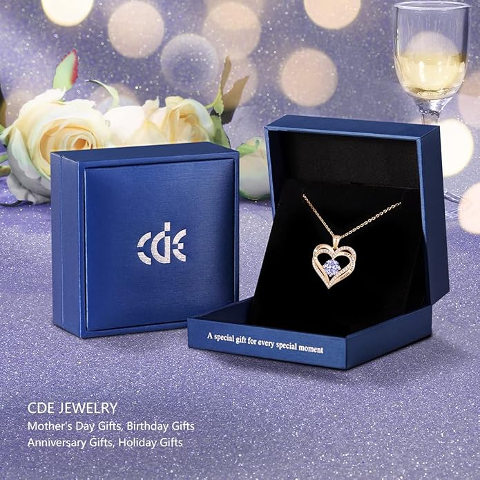 CDE Valentine's Day Gift Forever Love Heart Necklaces for Women, Wedding Anniversary, Birthday Mothers Christmas Day Gifts for Mom, Mother, Wife, S925 Silver Jewelry with Birthstone Pendant