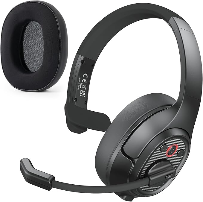 EKSA [Upgrated Trucker Bluetooth Headset with ENC Microphone, 99ft Wireless Range & 30H Talk Time, with Replaceable Ear Pad, Environmental Noise Cancelling Headphones All-Day Comfort for Drivers