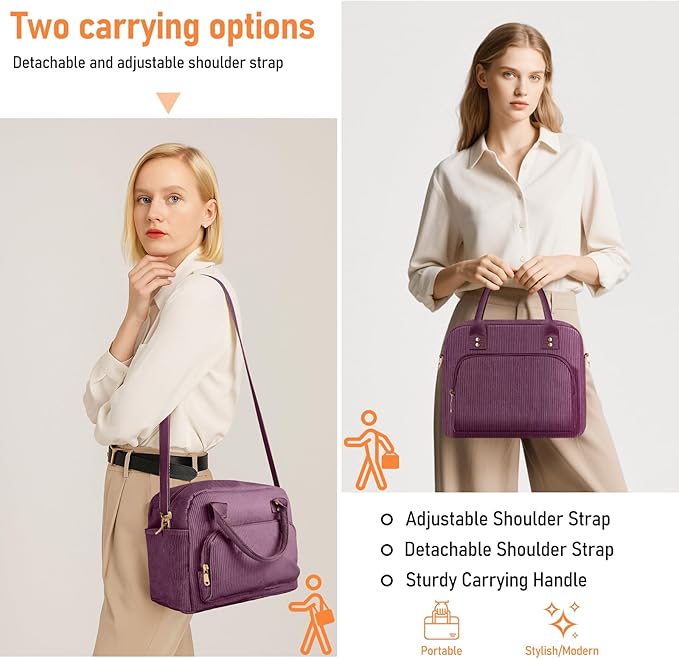 Lunch Bag Large Insulated Lunch Box for Women Men Adult Cute Purple Lunchbox Corduroy Lunch Bags Boxes Pail with Adjustable Shoulder Strap for Work Mom Picnic Office Travel 11.4×6.8×9.1 inches 11.5L