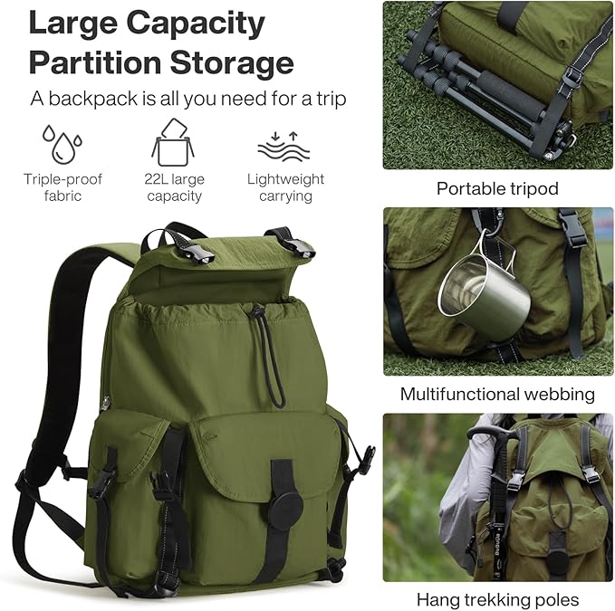 mixi Travel Backpack for Women Men, 18 Inch Carry On Laptop Backpack Flight Approved fits 16'' Laptop, Lightweight Waterproof Hiking Backpack Travel Outdoor Business Casual Daypack, Jungle Green