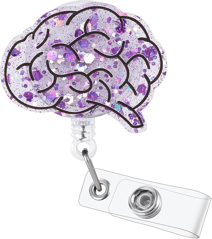 Funny Brain Nurse Badge Reel, Cute Retractable ID Card Badge Holder, Name Tag Medical Badge Clip for Neurologist, Psychiatry, Sleep Center, RAD EEG NICU, Neuro Nurse Doctor Student Teacher Workers