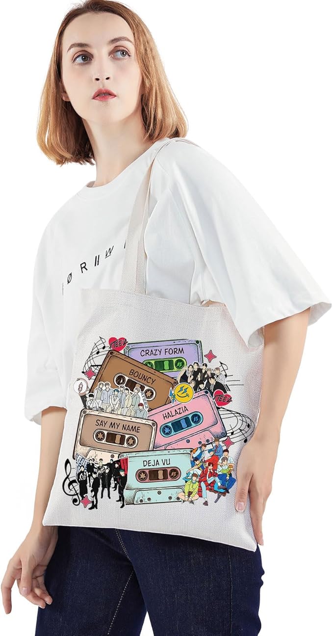 WZMPA Korean Group Fans Tote Bag Concert Fans Gift South Korea Singer Reusable Grocery Bag Concert Merchandise