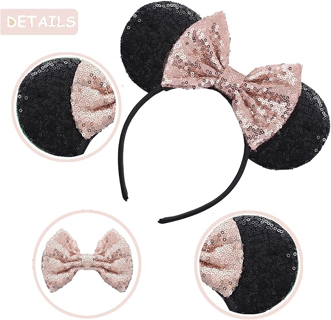 Sequin Mouse Ears Headbands for Women Girls Boys, Glitter Bows Headband for Kids Adults Birthday Party Costume Halloween