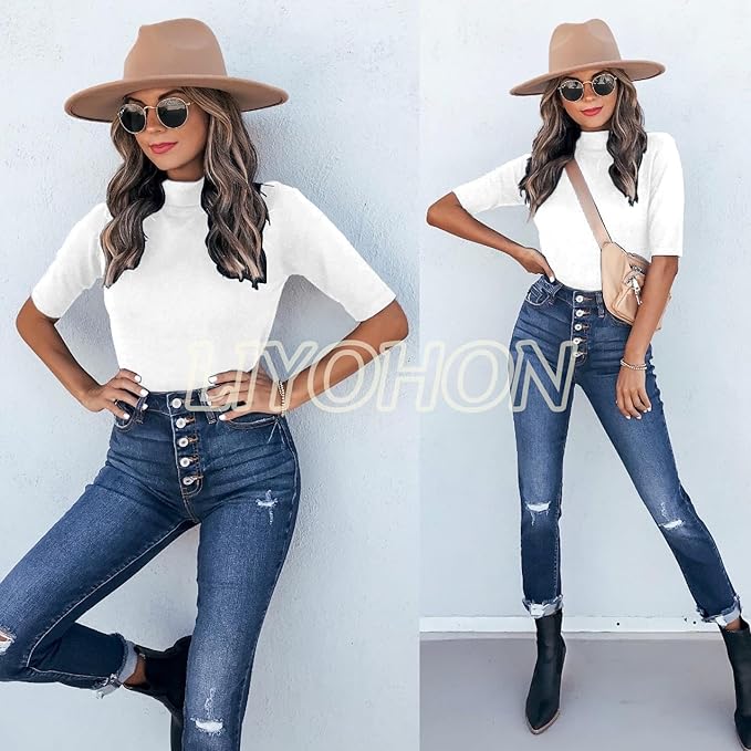 LIYOHON Womens Tops Dressy Casual Mock Turtleneck Business Short Sleeve T Shirts Going Out Tops 2026