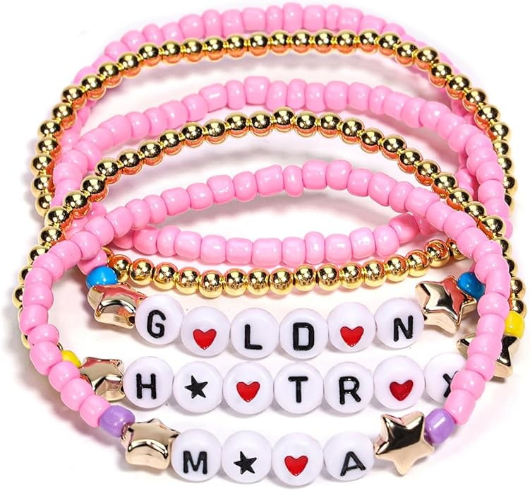 AICase for Korea-Pop Merch Gifts Toys Golden Inspired Bracelets 5 Pcs Stackable Stretch Flower Beaded Bracelets Costume Outfit Merchandise Jewelry Gifts for Fans Christmas Stocking_3110