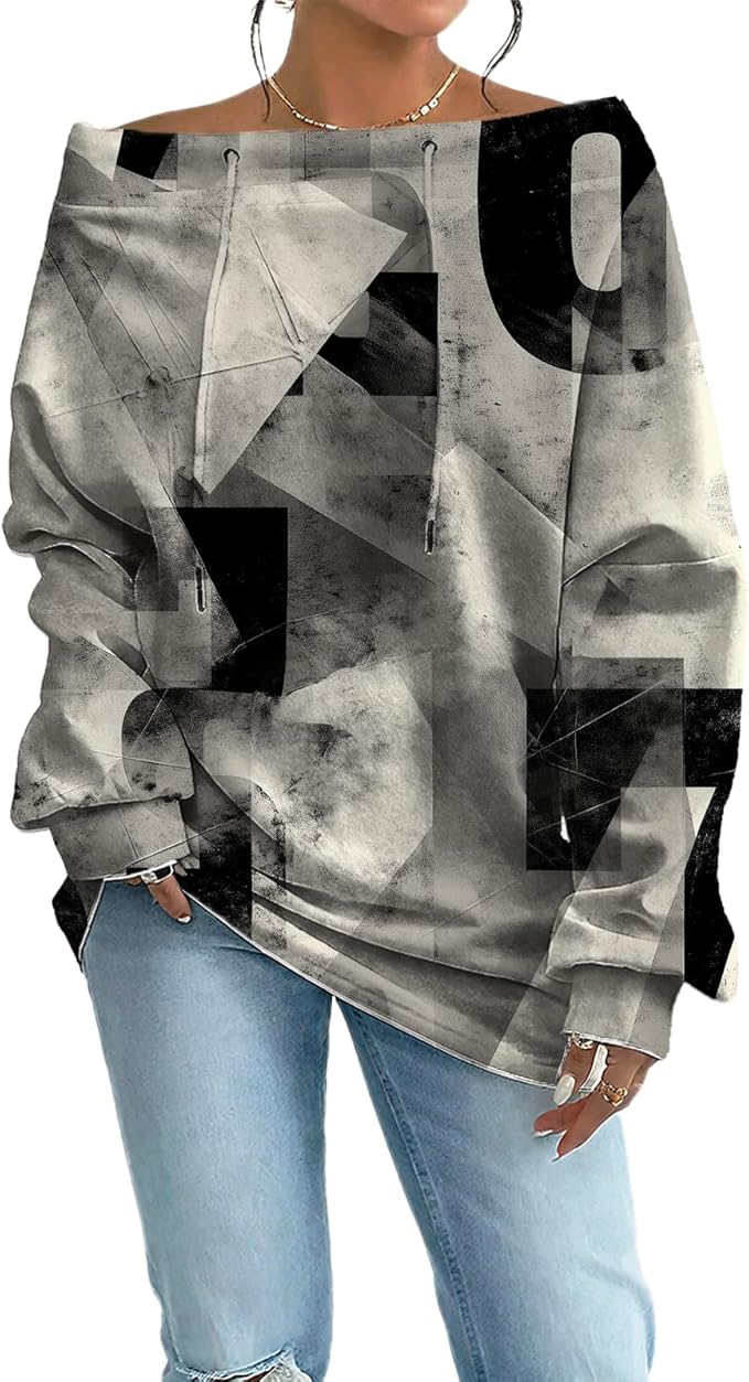 Womens Sweatshirts Floral Print Sexy Off The Shoulder T Shirts Oversized Long Sleeve Pullover Fall Tops