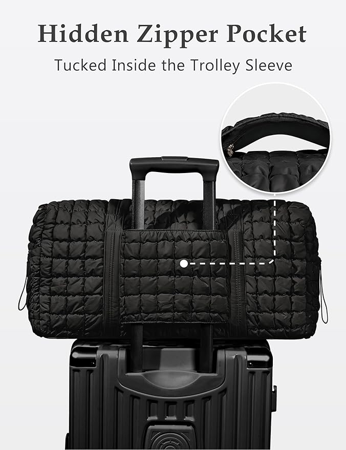 Quilted Travel Duffle Bag for Women with Toiletry Bag Weekender Bag Large Puffer Overnight Bags Soft Medium Puffy Duffel Bag Lightweight Carry on Gym Bagfor Trips Business Airplane