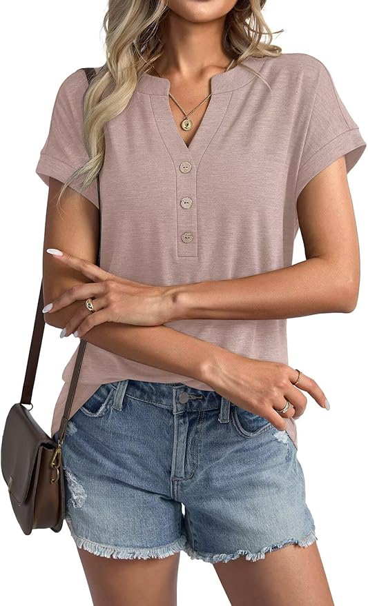 Womens V Neck Cap Sleeve Tops Summer Casual Short Sleeve Shirts Loose Fit Basic Work Tee Trendy Clothes 2025