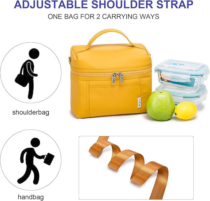 NOL Natural Organic Lifestyle Reusable Insulated Lunch Bags for Adults Lightweight Nylon Waterproof Lunch Box with Removable Adjustable Strap Insulated Lunch Bag for Work (Small Earth-yellow)