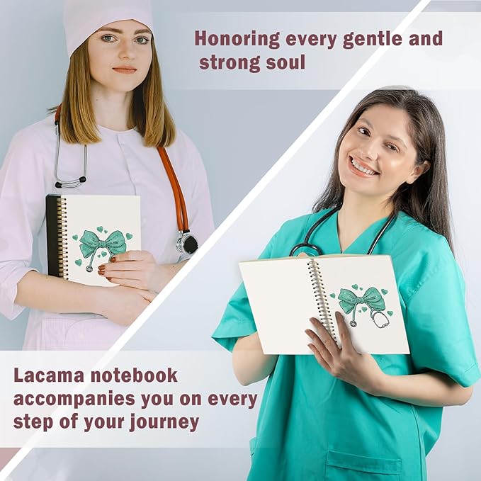 Lacama Bow Nurse Notebook Journal, Green Nursing School Essentials, Nursing Student Graduation Gifts, Nurse Gifts for Women Nurse Appreciation Gift, Coquette Stuff Stethoscope Notebook