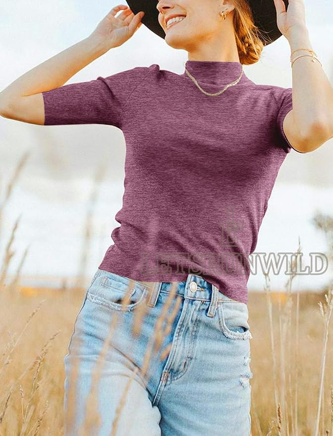 LETSRUNWILD Business Casual Tops for Women Dressy Cute Tops Mock Turtleneck Tshirts Shirts