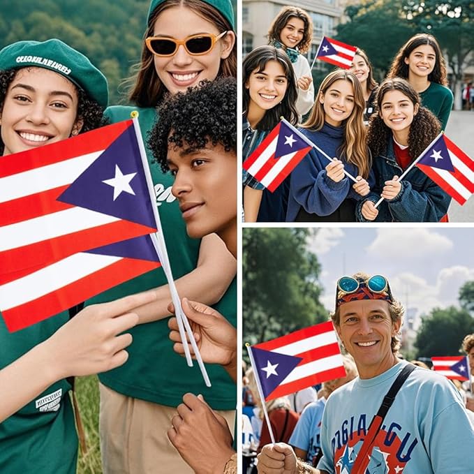 20 Pack Small Puerto Rico Flags on Stick Mini Handheld Puerto Rican Flag for Parades, Independence Day and Patriotic Events 5x8 Inch Durable Weather-Resistant Flags with 12 Inch Sticks(Puerto Rico)