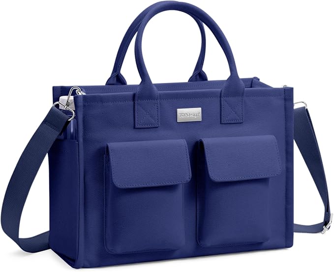 TOPDesign Heavy-Duty Canvas Tote Bag for Women, Adjustable Crossbody/Shoulder Handbag with 9 Pockets, Everything Tote