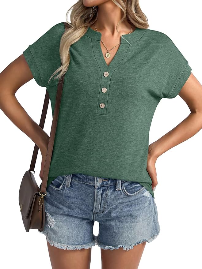 Womens V Neck Cap Sleeve Tops Summer Casual Short Sleeve Shirts Loose Fit Basic Work Tee Trendy Clothes 2025