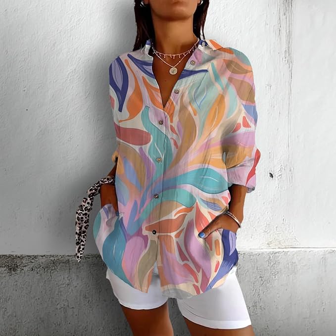 Fashion Summer Shirts Oversized V Neck Basic Vintage Floral Graphic Dressy Button Down Stylish Hawaiian Holiday Outfits
