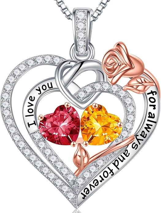 Iefil Valentines Day Gifts for Her - 925 Sterling Silver Double Birthstone Necklace, Anniversary Birthday Gifts for Women, Jewelry Gift for Wife Girlfriend Mom Her