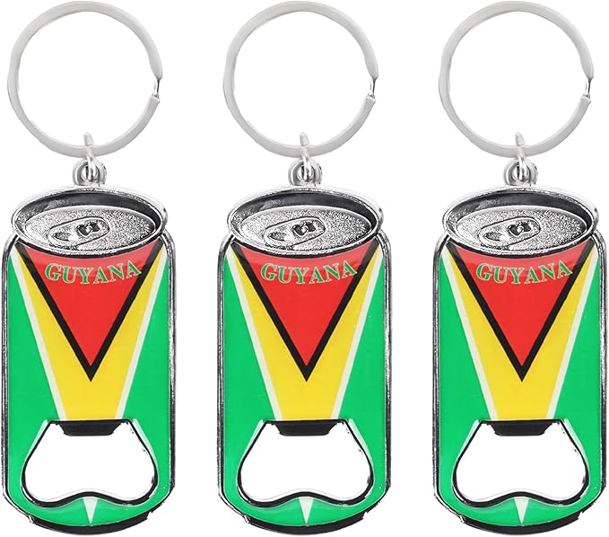 SandT Collection - Guyana Metal Beer Bottle Opener Keychain Set of 3 Cans