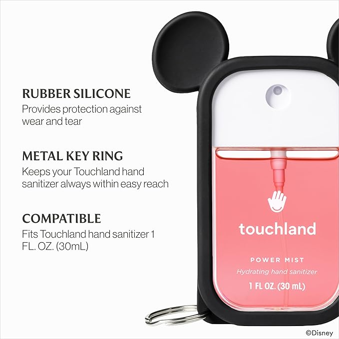 Touchland & Disney Special Edition Mist Case 1FL. OZ., Protective and Stylish Hand Sanitizer Spray Accessory, Silicone with Keyring, Mickey Mouse