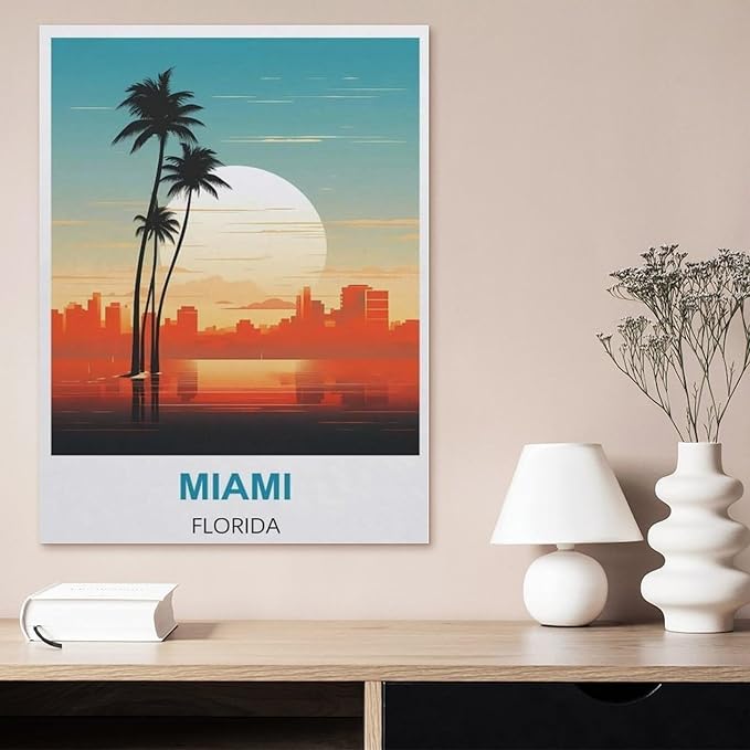 Miami Florida Vintage Travel Poster，Paper Jigsaw Puzzle 1000 Pieces Adult Toys Decompression Game（38x26cm）-BH97