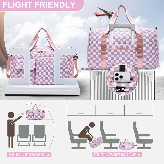 Small Gym Bag for Women, Travel Duffle Bag Carry On Weekender Bag with Shoe Compartment