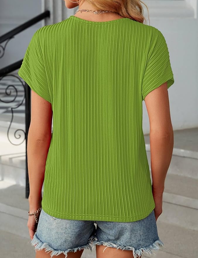 JUSTFASHIONNOW Womens Short Sleeve Blouses Business Casual Tops Crew Neck Basic Tees Textured Work Shirts Cute Office Outfits