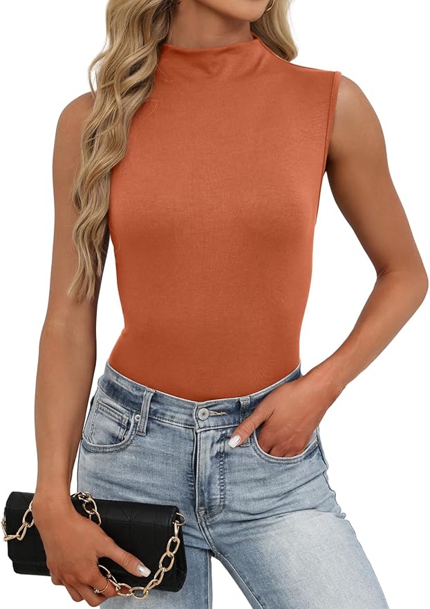 JUSTFASHIONNOW Womens Sleeveless Mock Turtleneck Tank Tops Stretchy Fitted Basic Casual Layer Shirts