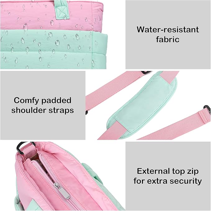 AOCINA Puffer Tote Bag for Women Quilted Work Bag Nurse Bags Women's Shoulder Handbags for Travel Gym Gifts Laptop Purse