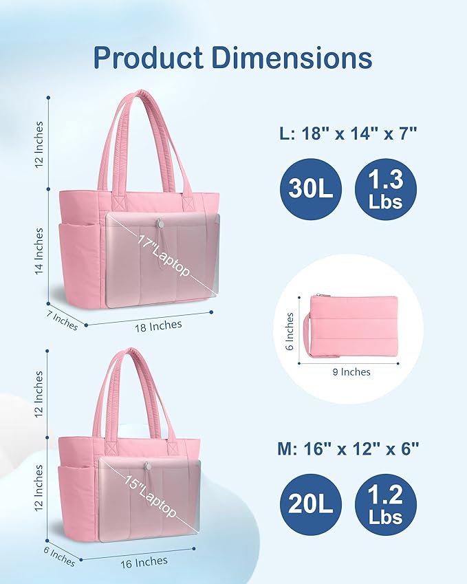 TOPDesign Puffy Tote Bag for Women with Cup Holder & Laptop Compartment & Cosmetic Bag & Trolley Sleeve for Work, Travel