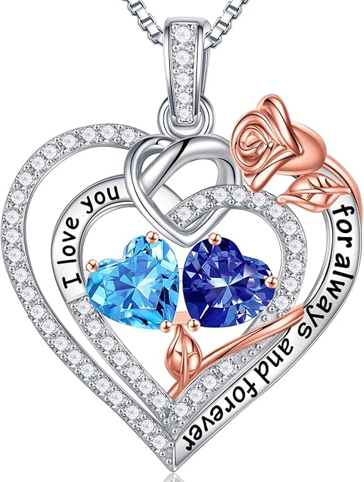 Iefil Valentines Day Gifts for Her - 925 Sterling Silver Double Birthstone Necklace, Anniversary Birthday Gifts for Women, Jewelry Gift for Wife Girlfriend Mom Her