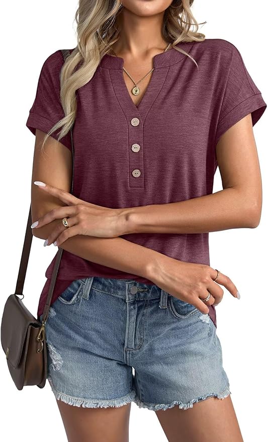 Womens V Neck Cap Sleeve Tops Summer Casual Short Sleeve Shirts Loose Fit Basic Work Tee Trendy Clothes 2025