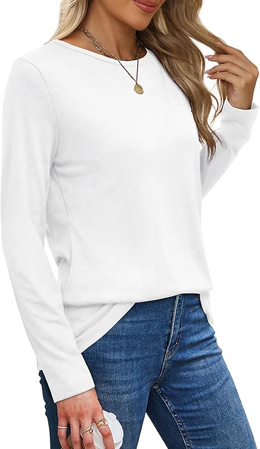 XIEERDUO Long Sleeve Shirts for Women Casual Crew Neck Basic Fall Tops Loose Fit Comfy