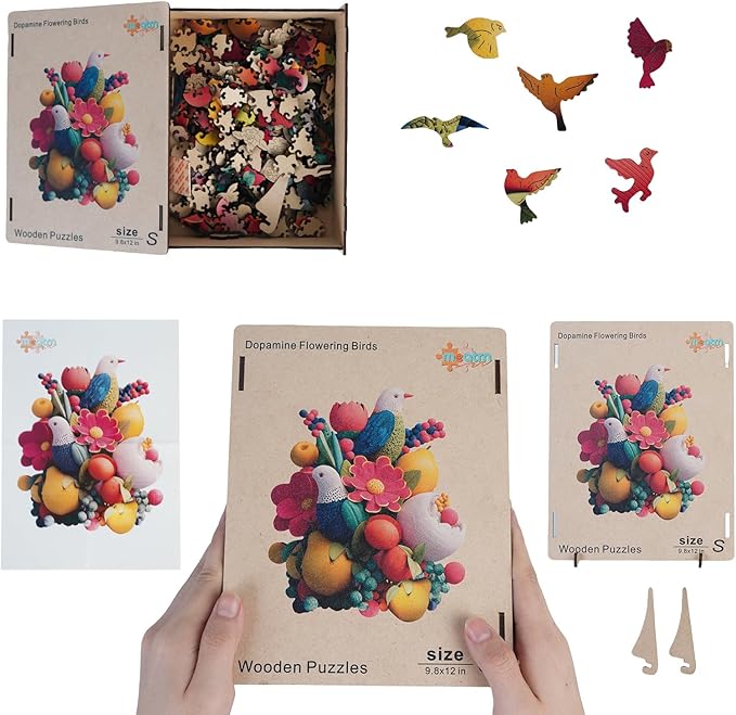 MEATRN Wooden Puzzles for Adults - Flowers & Birds Wooden Jigsaw Puzzles, 202 Pcs Laser-Cut Wood Puzzle Adults, Relaxing Mindful Puzzle Game, Unique Gift for Family and Friends, 9.8x12in