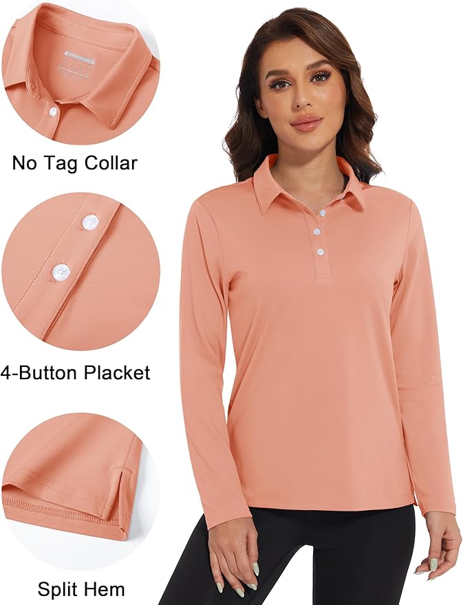 MAGCOMSEN Women's Polo Shirts Long Sleeve Golf Shirt Quick Dry UPF 50+ Sun Protection Lightweight Tennis Shirts