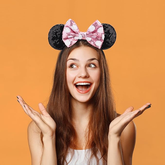 DRESHOW Mouse Ears Bow Headbands Minnie Ears Headband Glitter Party Decoration Cosplay Costume for Women