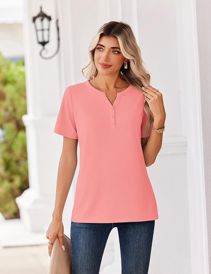 Zeagoo Womens Summer Tops V Neck Short Sleeve Shirts Dressy Casual Blouse Spring Vacation Tshirts Clothes