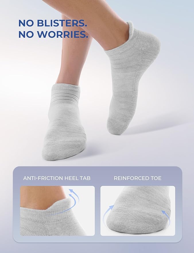 CS CELERSPORT 6 Pack Athletic Running Ankle Socks, Cotton Low Cut Cushioned Anti-Blister Tab Sports Socks Men Women