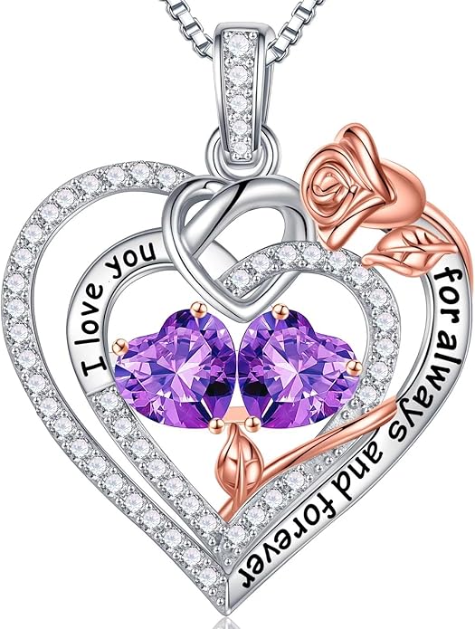 Iefil Valentines Day Gifts for Her - 925 Sterling Silver Double Birthstone Necklace, Anniversary Birthday Gifts for Women, Jewelry Gift for Wife Girlfriend Mom Her