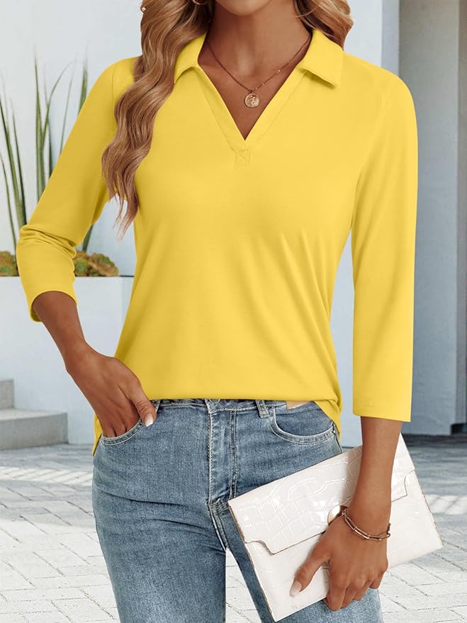 3/4 Length Sleeve Womens Tops Dressy Casual V Neck Polo Shirts Business Work Blouses 2025 Trendy Tunic Top