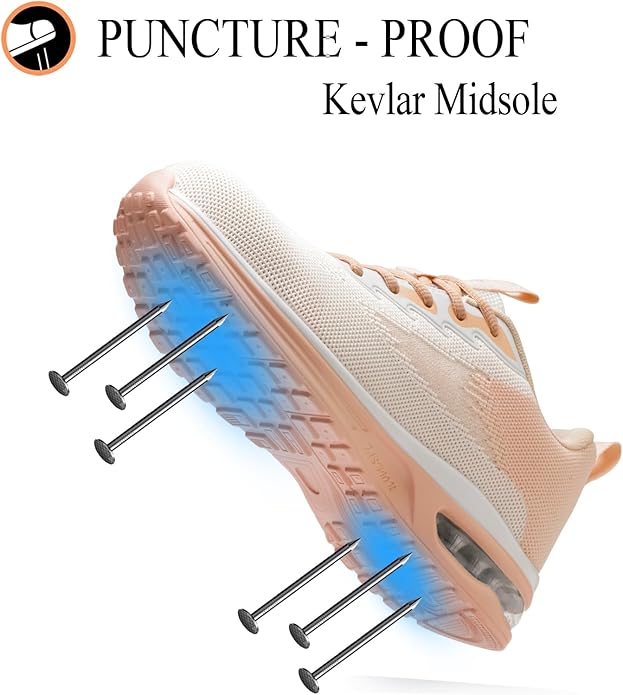 Steel Toe Shoes for Women Lightweight Breathable Safety Work Sneakers Non Slip Puncture Proof Utility Slip On Footwear for Industrial Construction