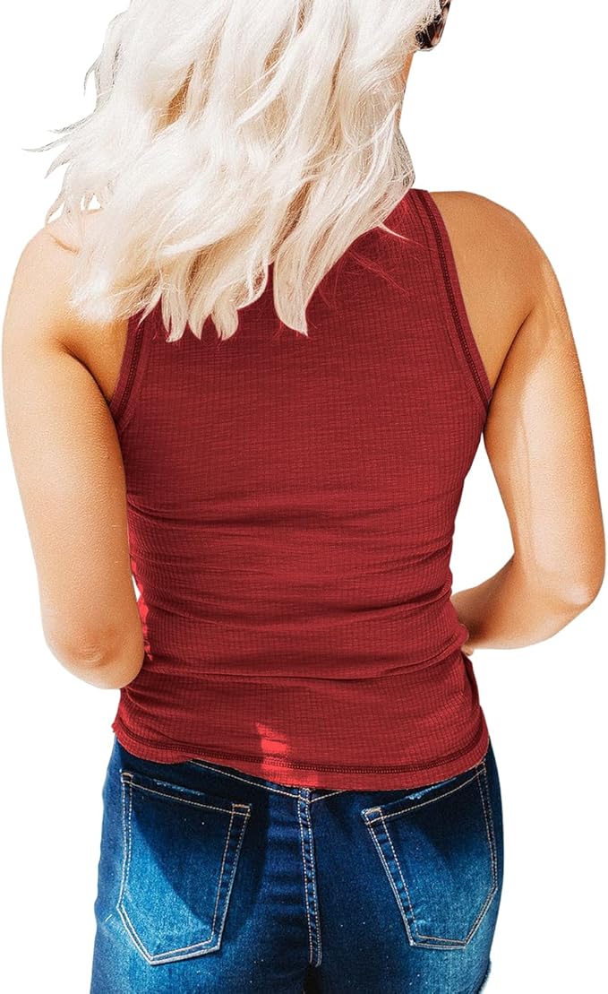 KINLONSAIR Women's Sleeveless Henley Tank Tops Ribbed V Neck Button Down T Shirts Summer Slim Fit Tee Tops