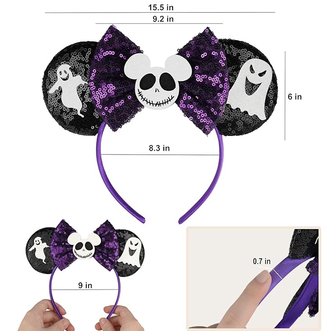 HAMUTH Ghost Ears, Mouse Ears Headband for Women Girls Adults, Halloween Accessories for Party Trip Parks Cosplay Decorations